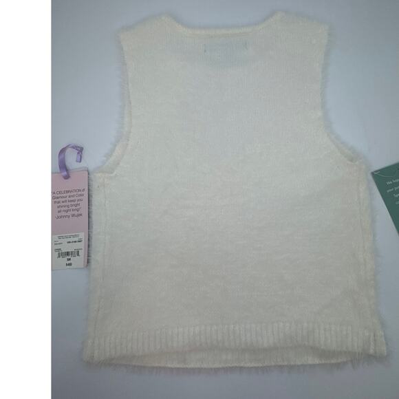 JCPenny Juniors Fuzzy Knit Top Small Cream Rhinestone Heart Closure NEW - Picture 4 of 6